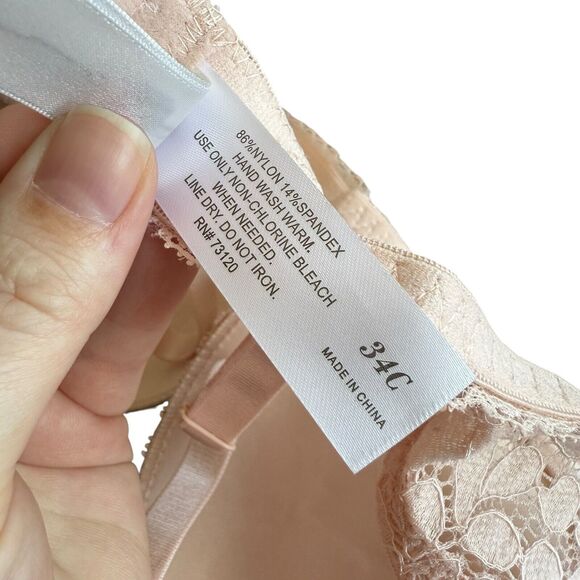 Frederick's of Hollywood Push Up Bra 34C Pink Valerie Floral Lace Contour Padded - Picture 9 of 9